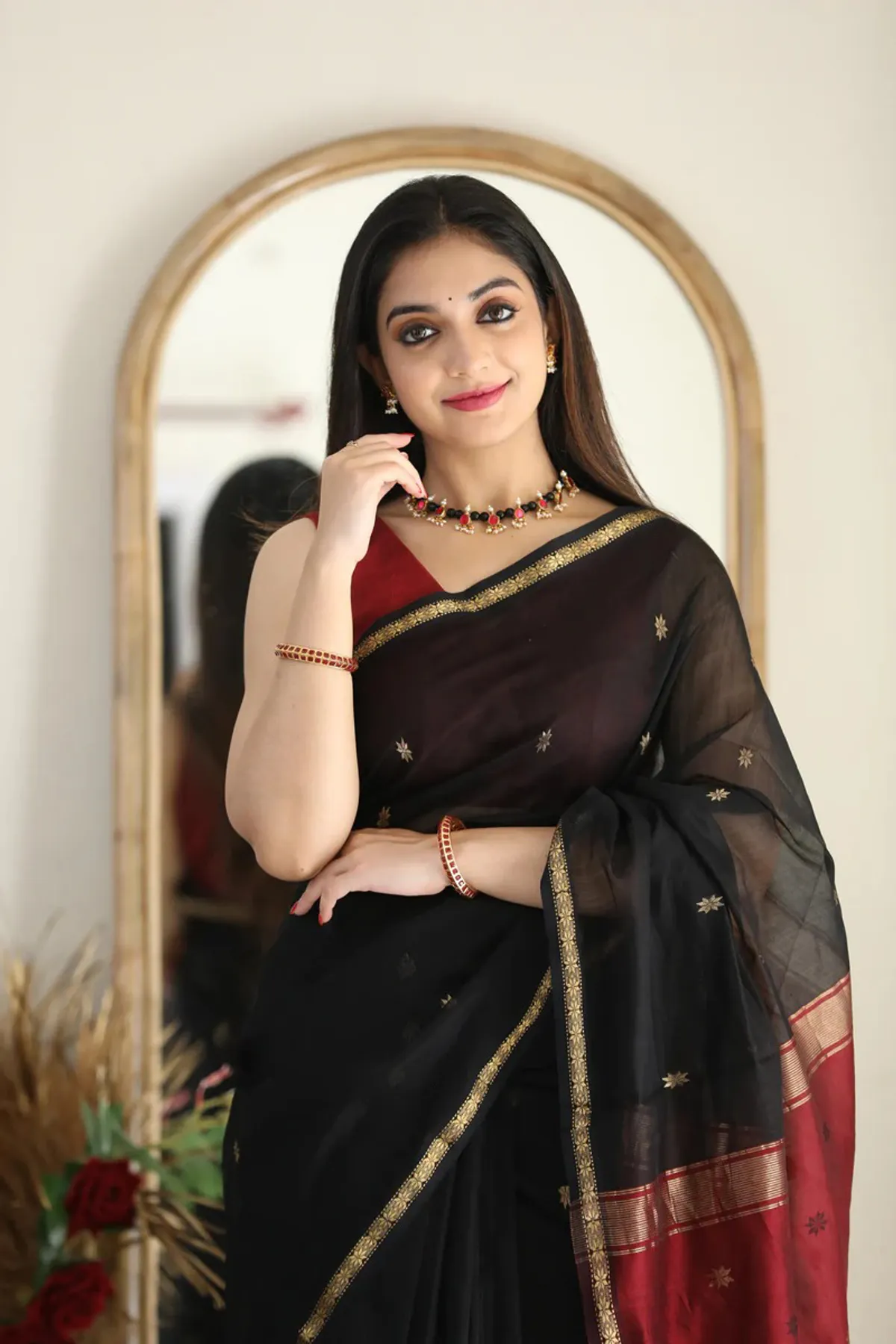 Outstanding Black Soft Banarasi Silk Saree With Lovely Blouse Piece